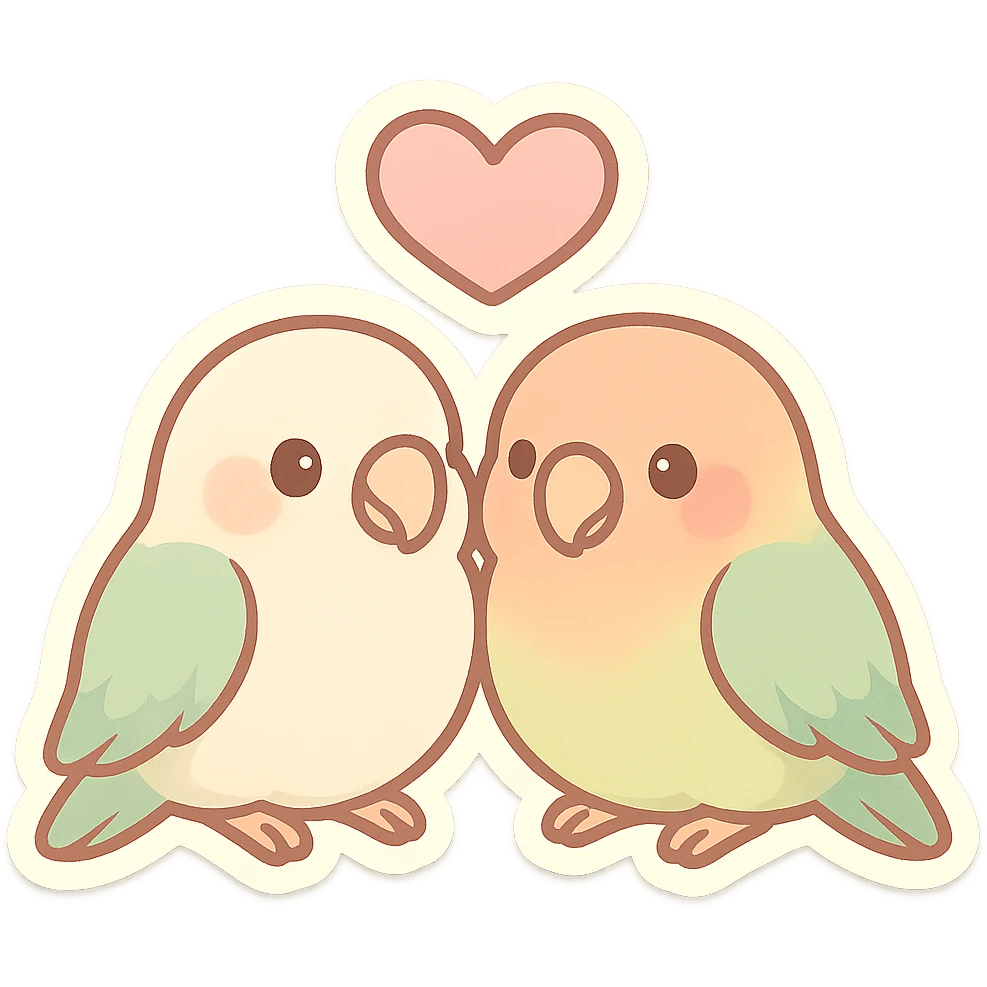 cute pair of lovebirds with a heart, pastel  emoji