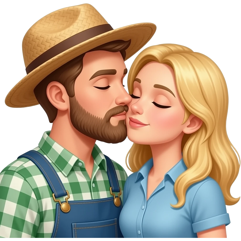 Contadino biondo senza barba e contadina bionda che si baciano emoji