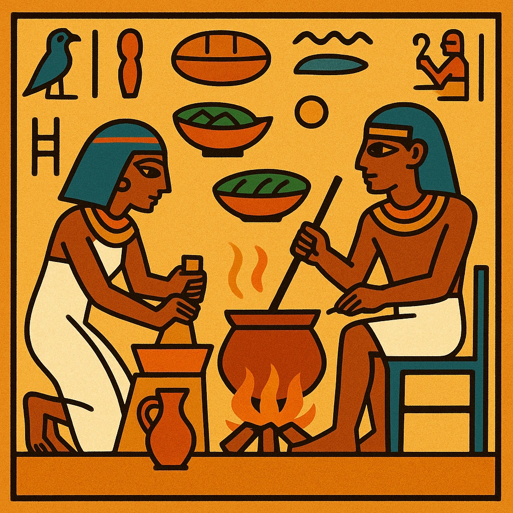 ancient Egyptian cooking scene in hieroglyphic style emoji