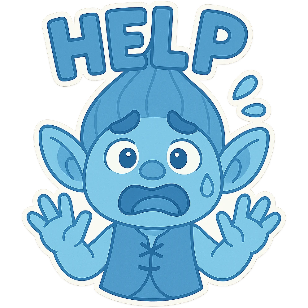 Change the troll character to a blue color scheme while keeping the chibi stickers style and maintaining the transparent background. emoji