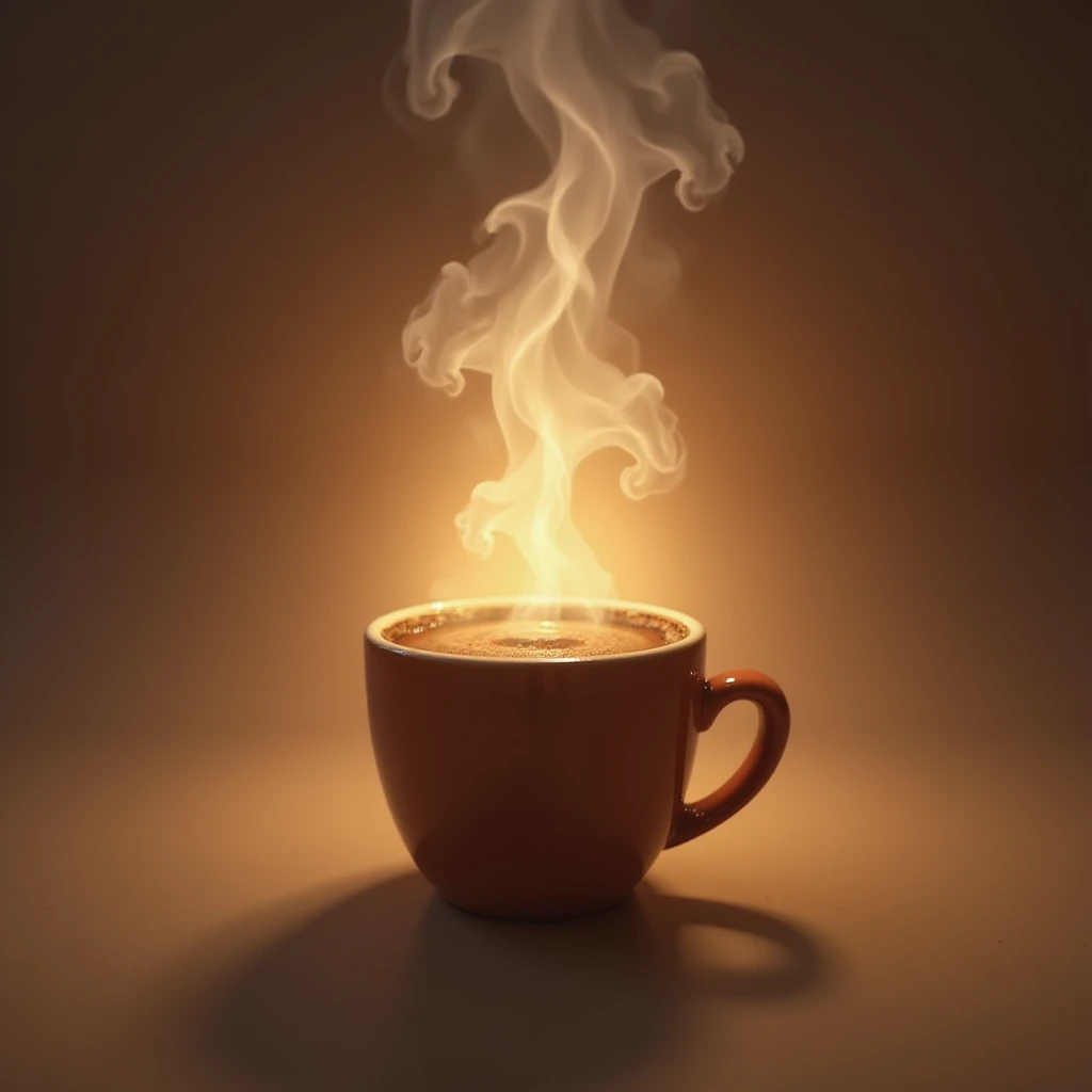 hot coffee with steam rising, realistic and cheerful emoji
