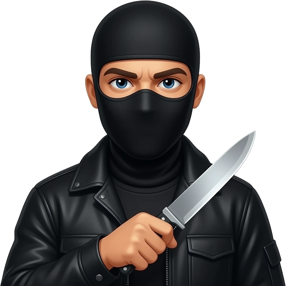 Spanish Man wearing all black in balaclava with knife emoji