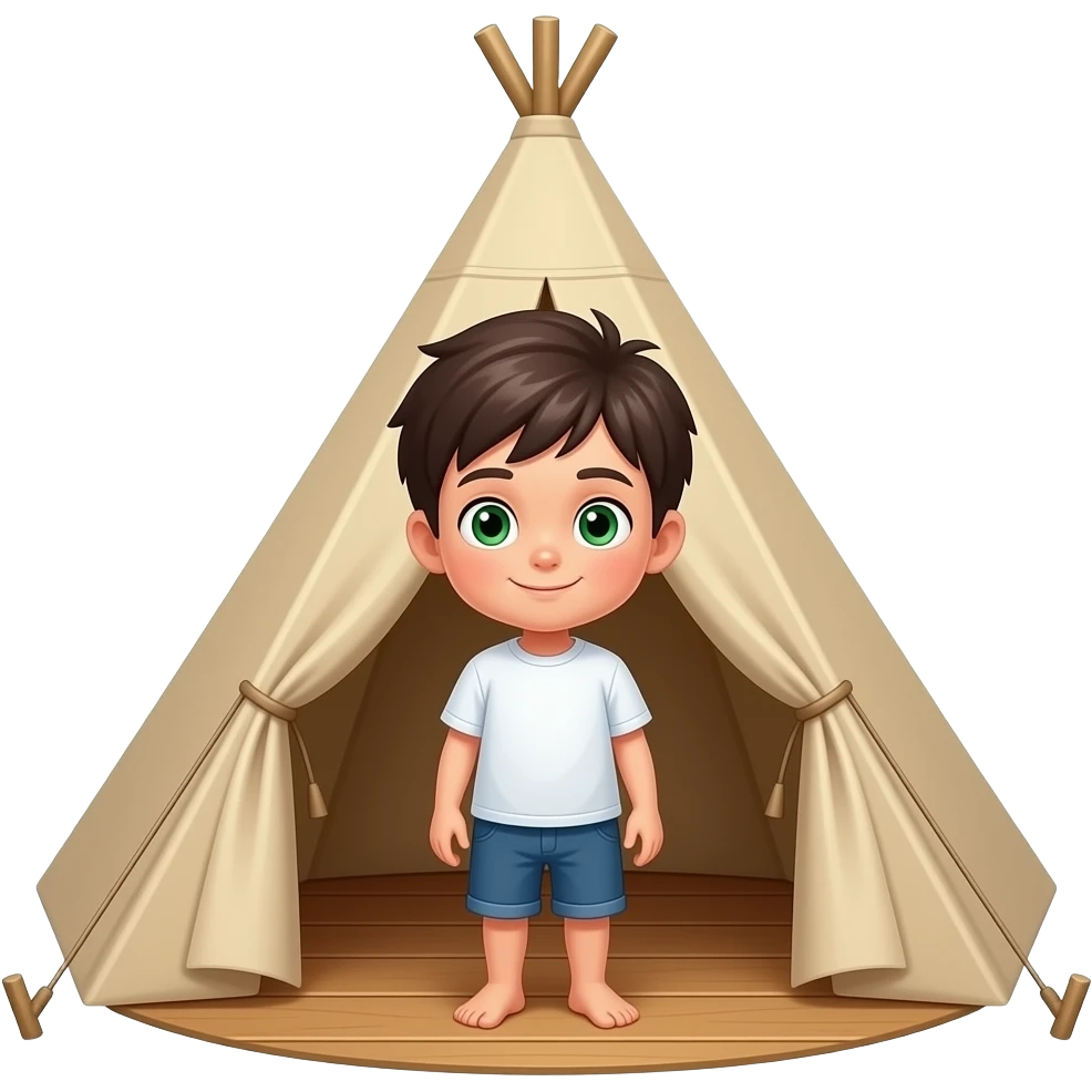 Little slim dark haïr boy with green eyes in tentrum on the floor emoji