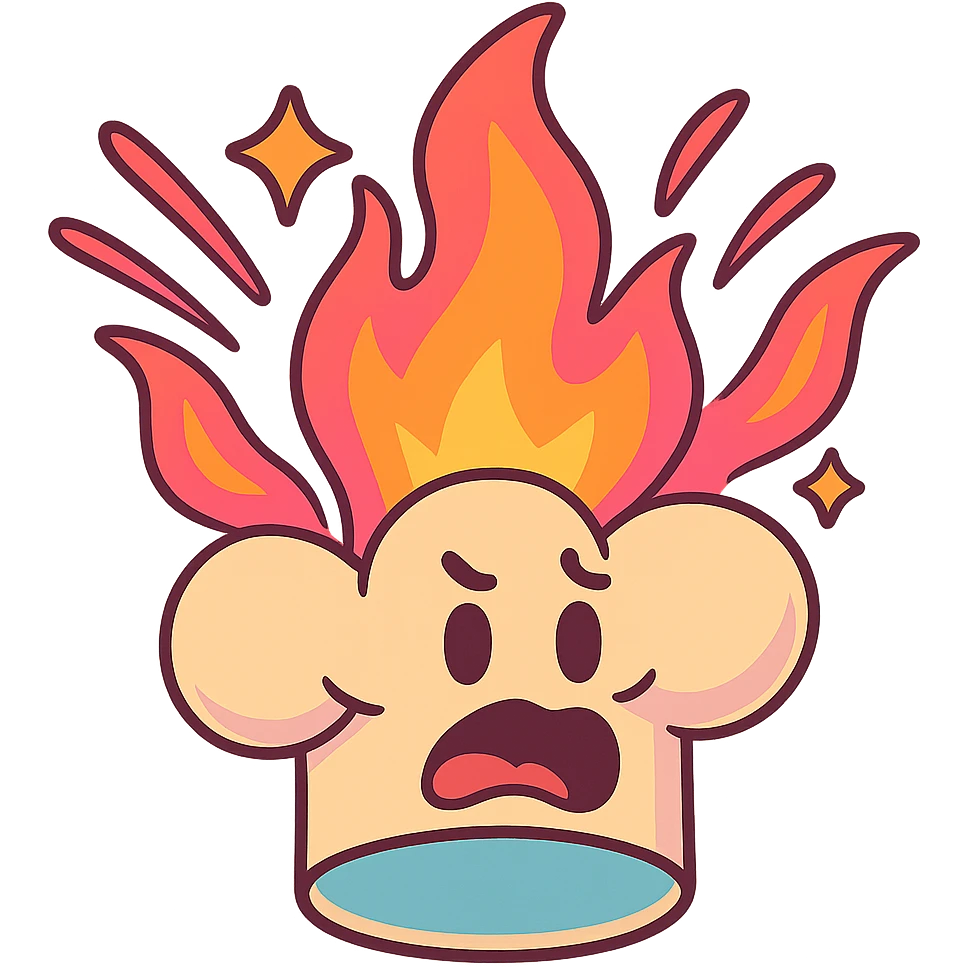 chef's hat explode with trails of fires, toon, playful, magic flame neon orange to neon pink gradient, vibrant, flame matching style reference file emoji