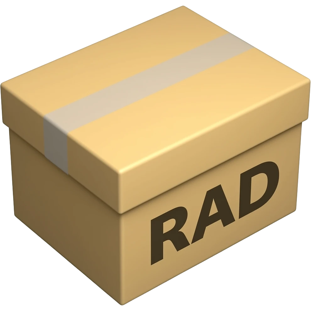 close shoe box with rad written on the side in capital letters emoji