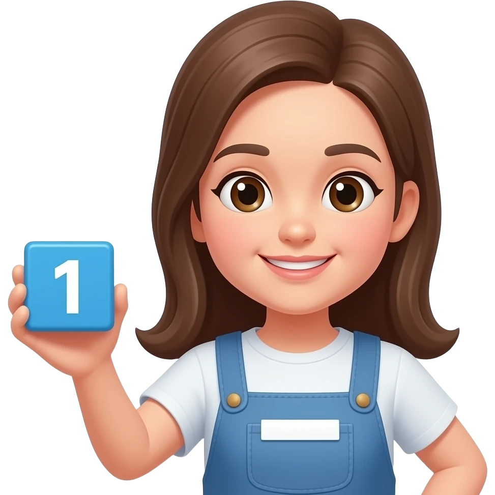 A girl holding small blue 1 building block emoji