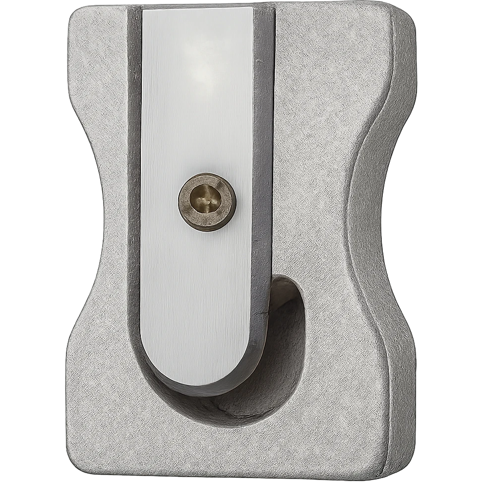 Add realistic colors to the pencil cutter, keeping the handle a standard metallic or plastic color and the blade silver, with no background. The style should look realistic and natural. emoji