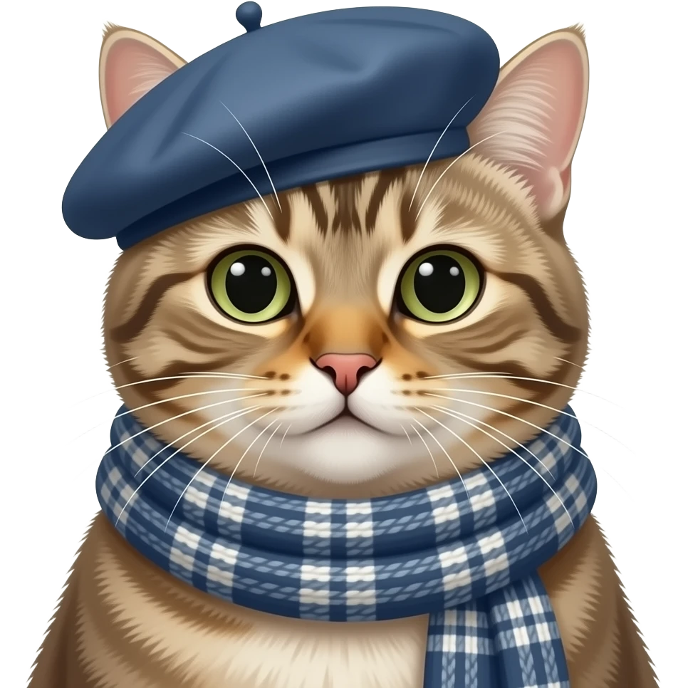 a cat in paris wearing a beret hat and scarf emoji