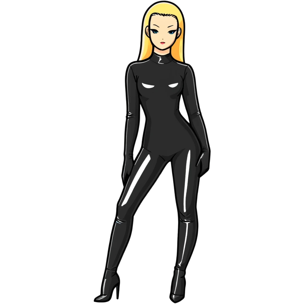 full-length girl wearing a tight latex bodysuit, fashion pose emoji
