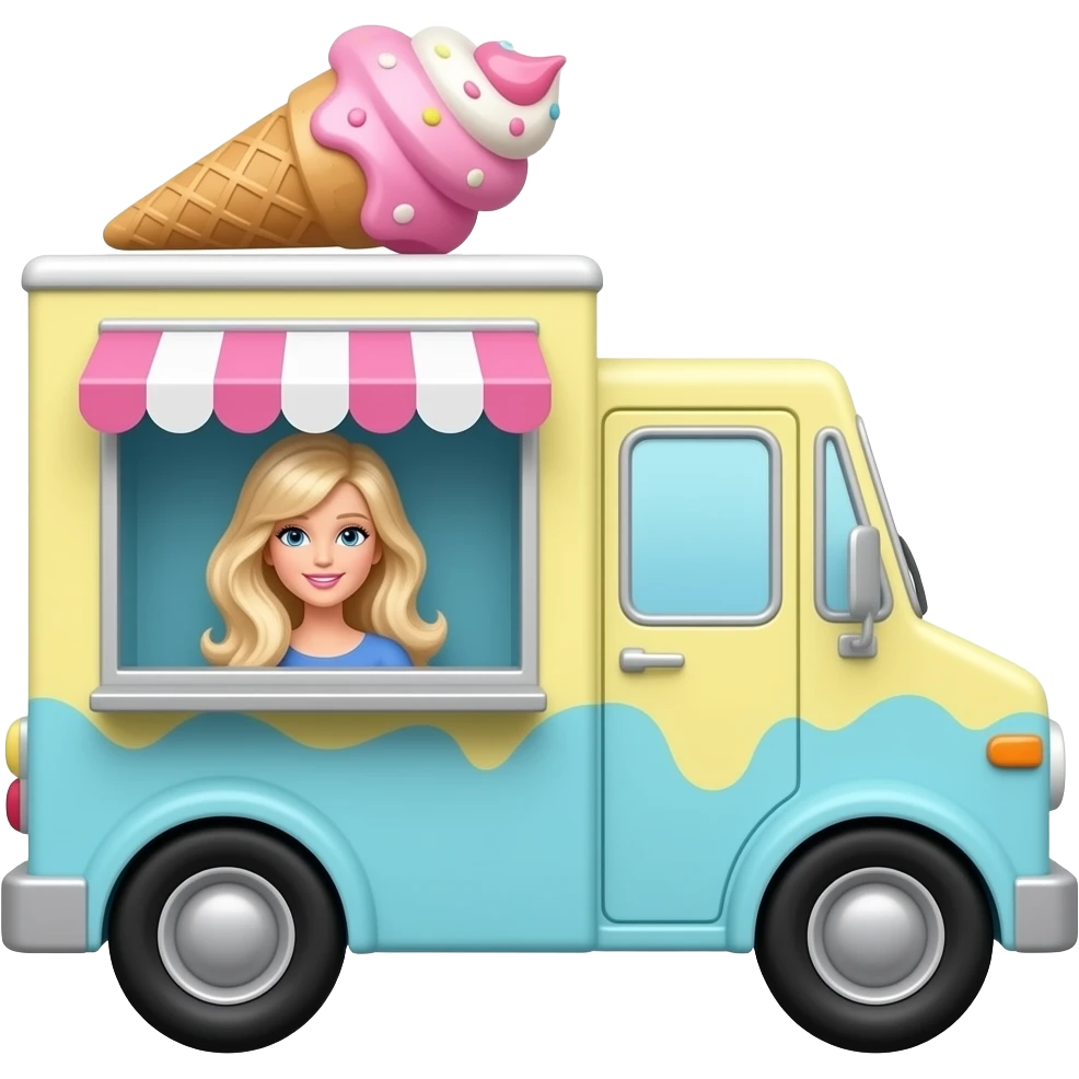 barbie ice cream truck with soft yellow pink blue colour give Barbie icon emoji