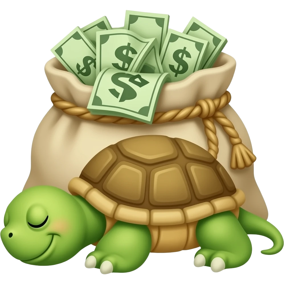 A turtle sleeping on a bag of money emoji