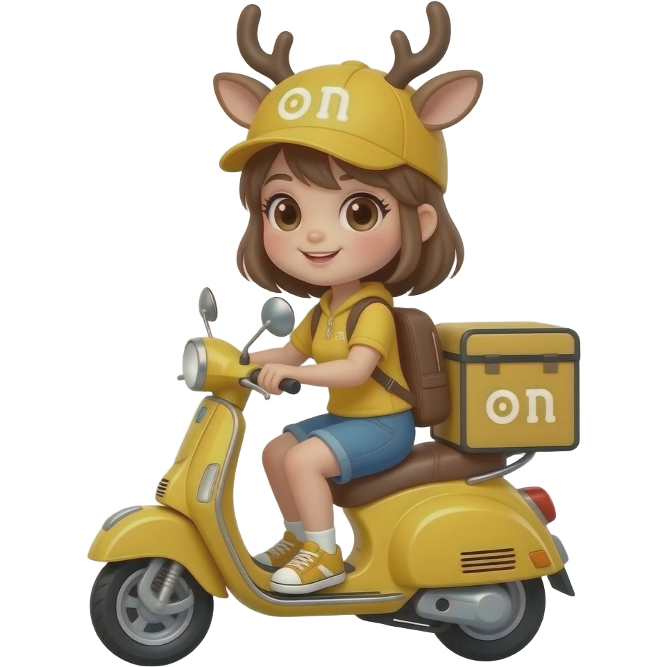 girl cute deer who works as a courier on a scooter emoji