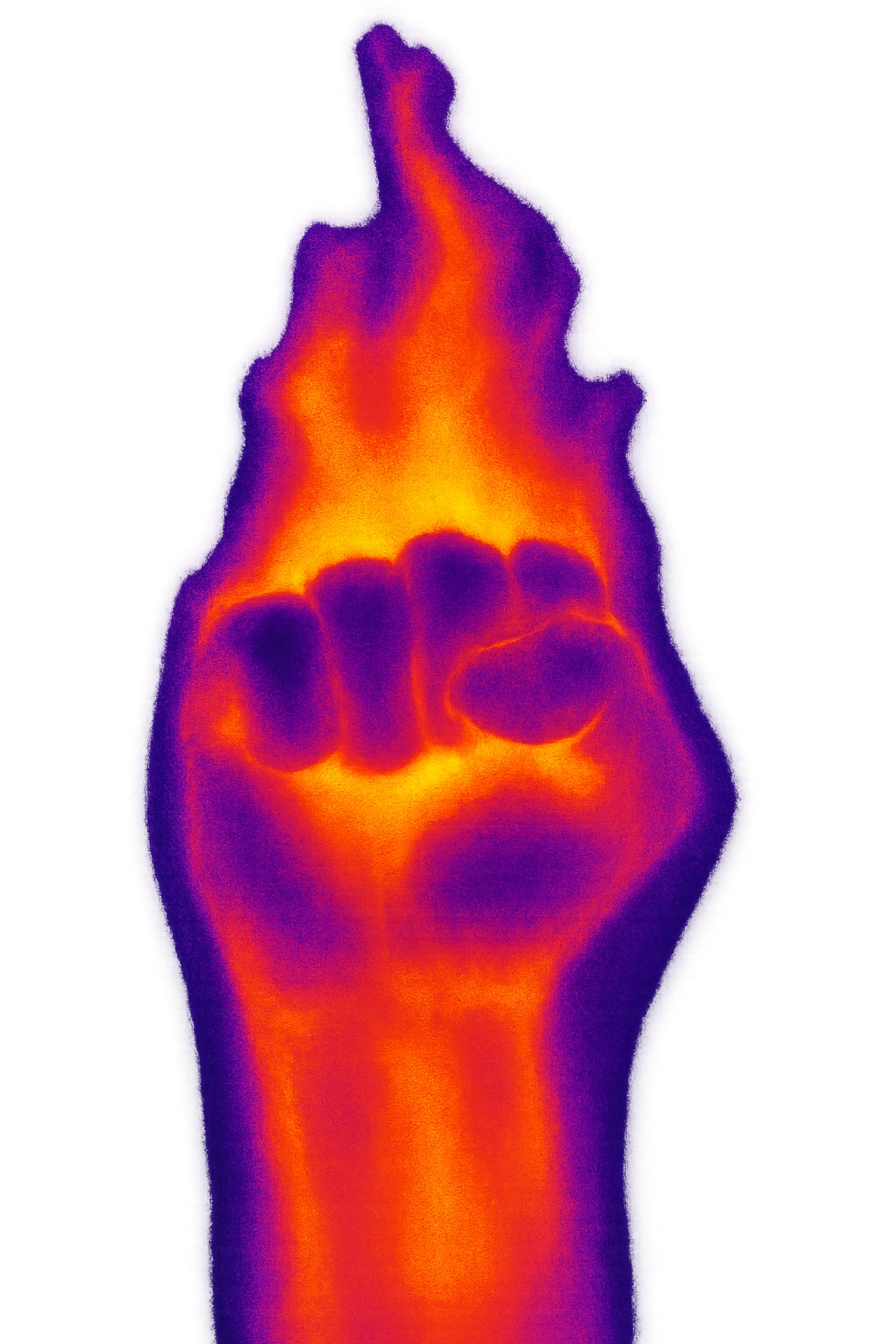 a hand forming a fist, surrounded by thermal flames, thermal camera style, high contrast emoji