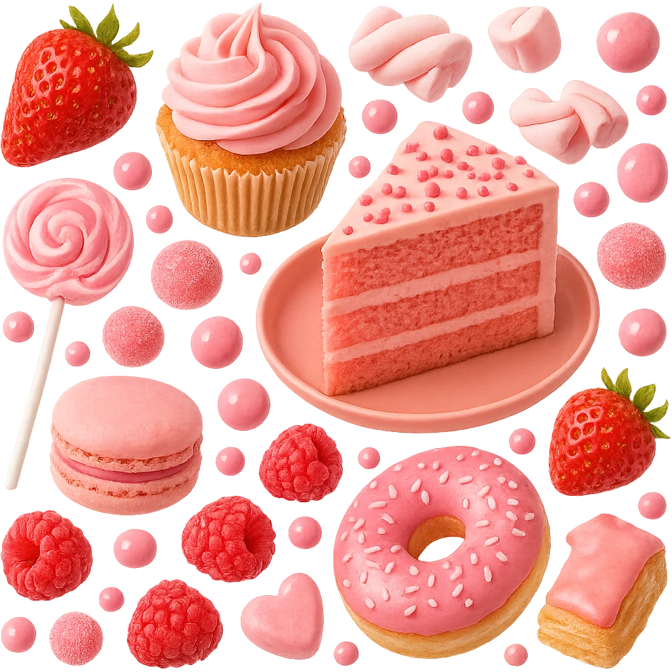 pink food theme, delicious and colorful, no background emoji
