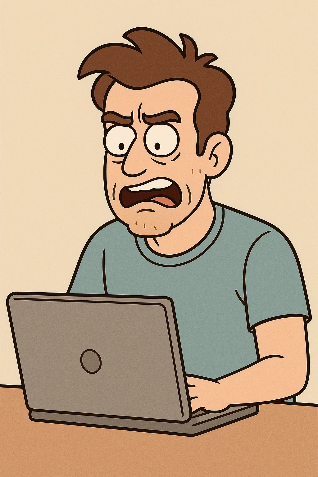 a white man in front of a laptop, cartoon style emoji