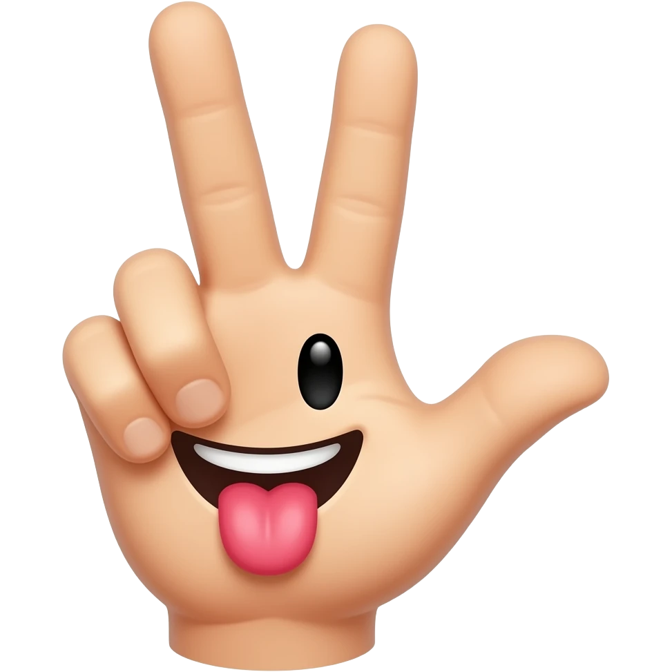 Happy face with tongue between two fingers between two fingers emoji