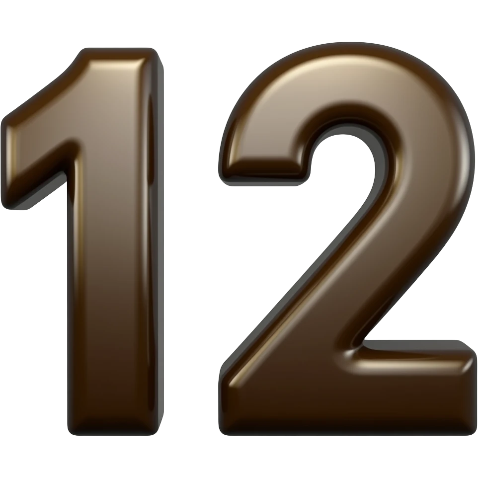 Create an emoji of the number 12 in a shiny dark brown tone and make the number very thick emoji