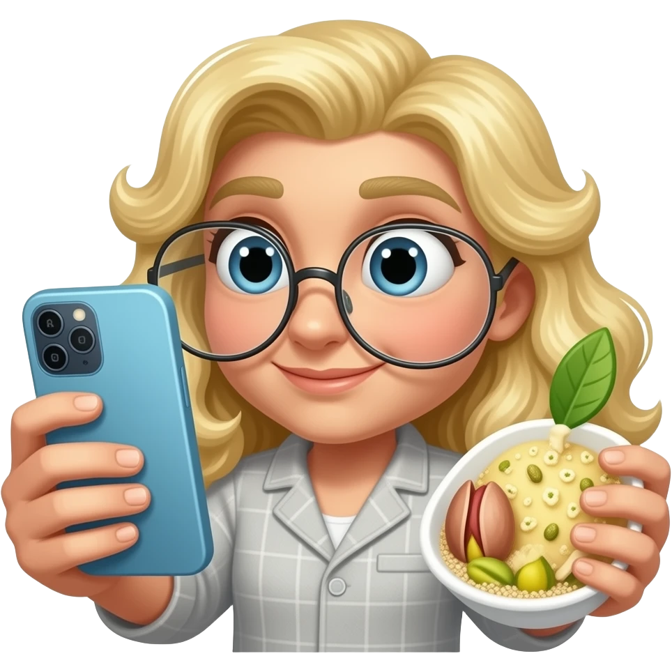 Labubu that is chocolate  with pistachio khatifi Dubai in it holding a blue 67 and watching the show love island emoji