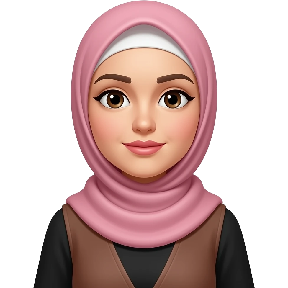 Pink hijab white skin pink naturally lips black brown dress weak eyebrows emoji