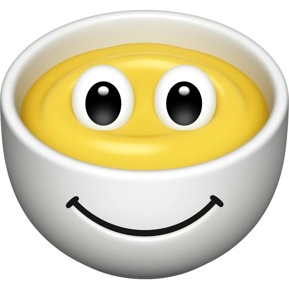 smiling bowl emoji with eyes containing yellow sauce emoji