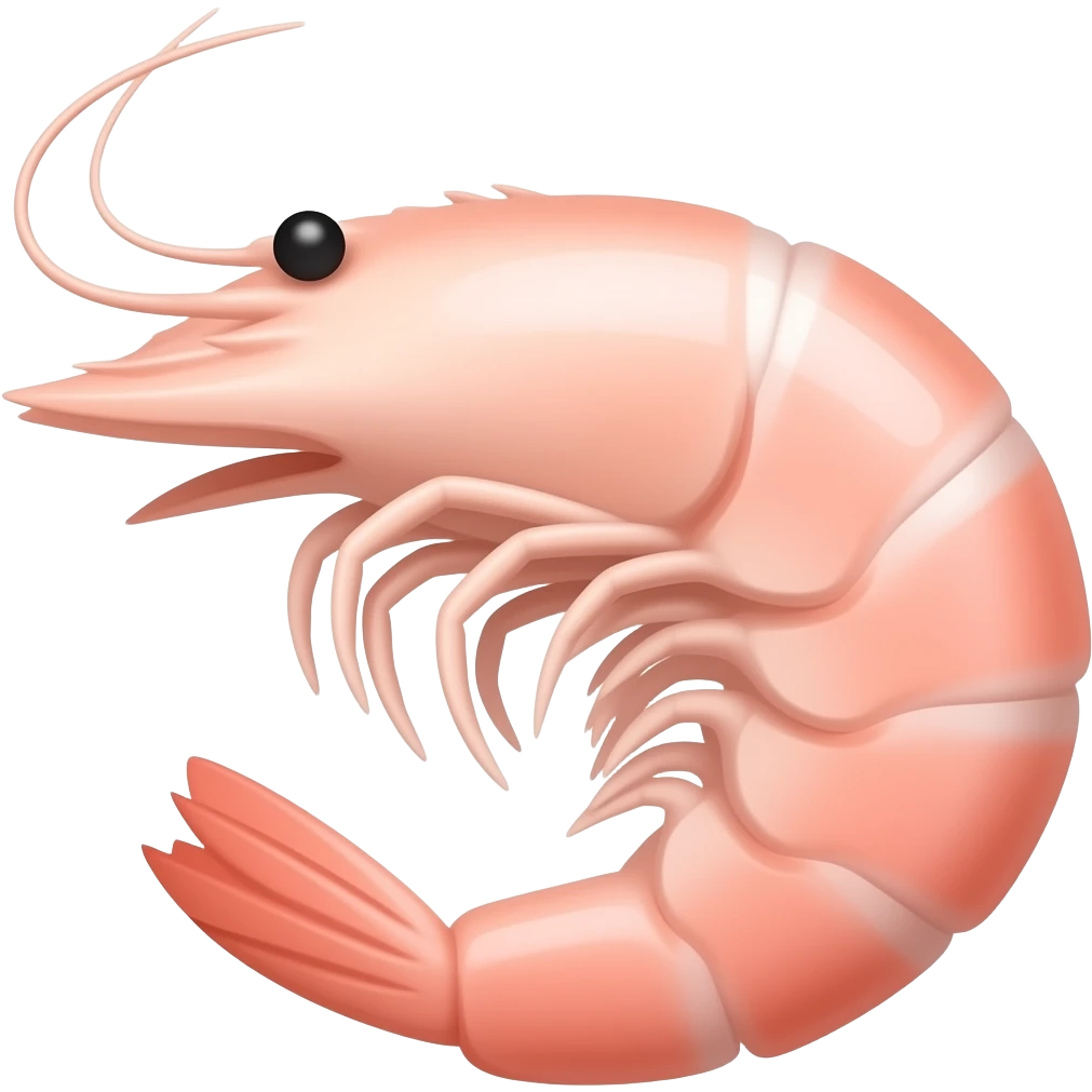 2D render iPhone emoji png of a detailed pink shrimp emoji
