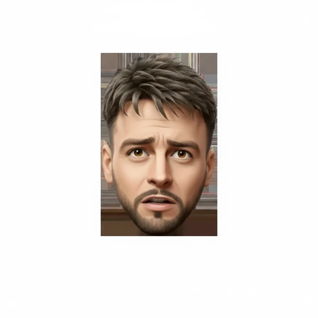 нарисуй этого человека тревожным  лицом, без фона emoji