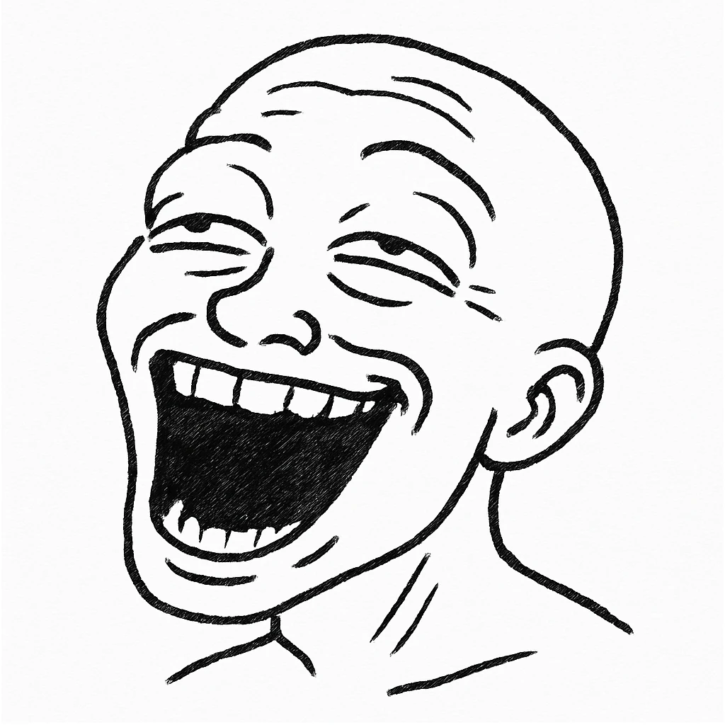 傻笑翻白眼：
"角色露出傻笑，嘴巴大张，眼睛翻白眼，面部肌肉紧张，表情搞笑又略带呆萌感” emoji