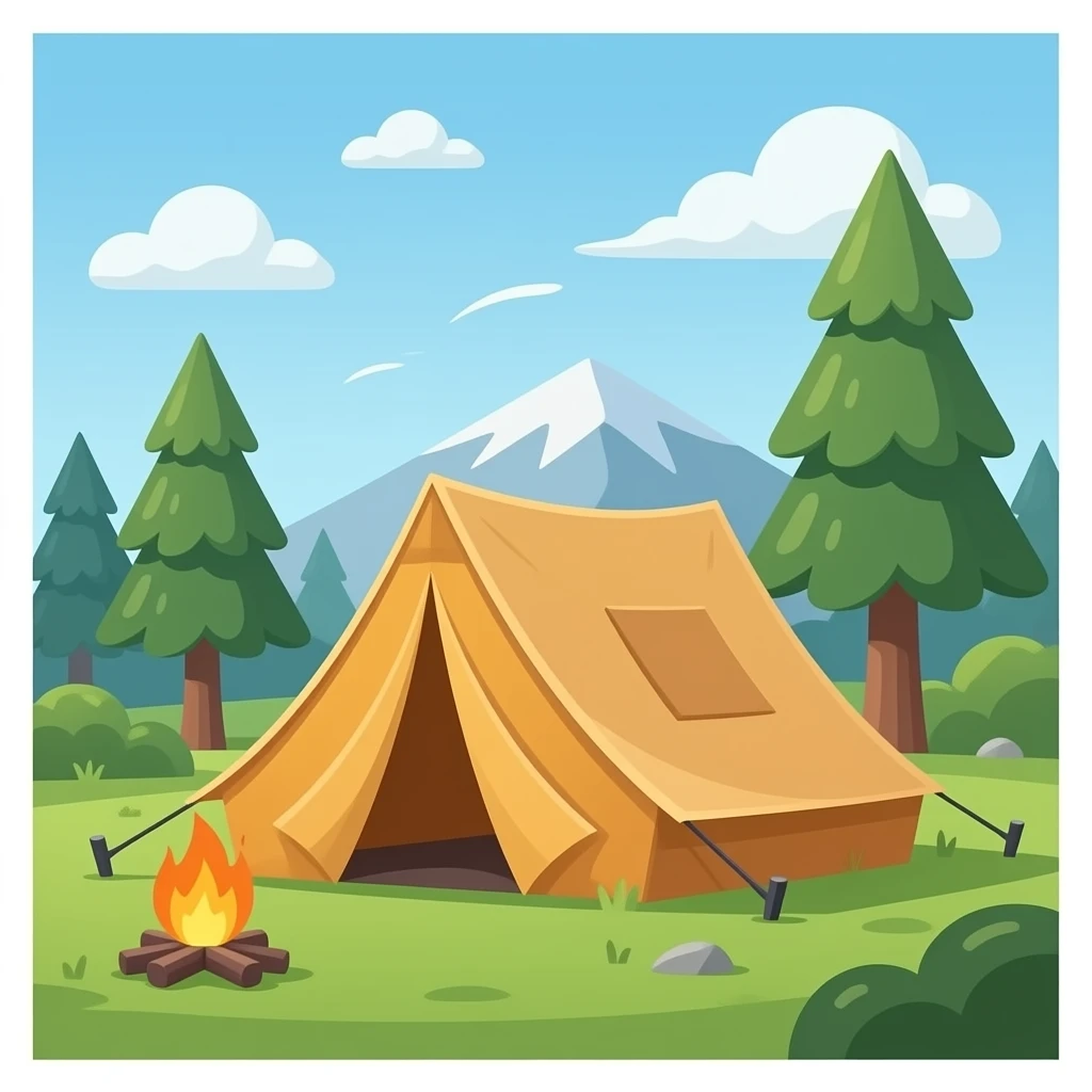 camp site with a tent falling down emoji