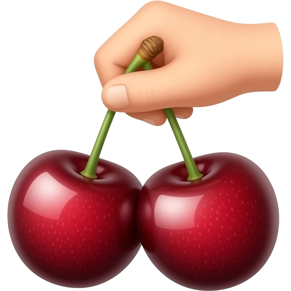 fingers pinching and squeezing a pair of big cherries emoji
