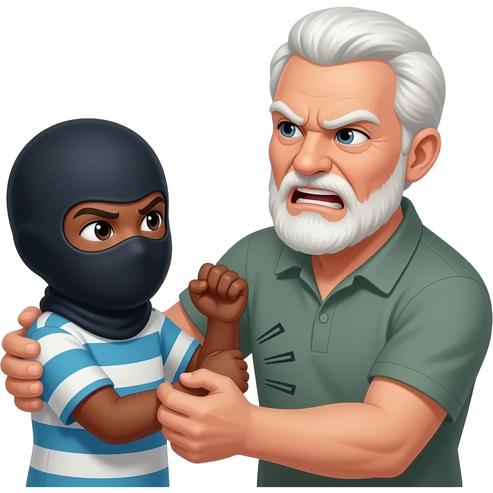 black child wearing a balaclava on getting beat up by an angry old white guy emoji