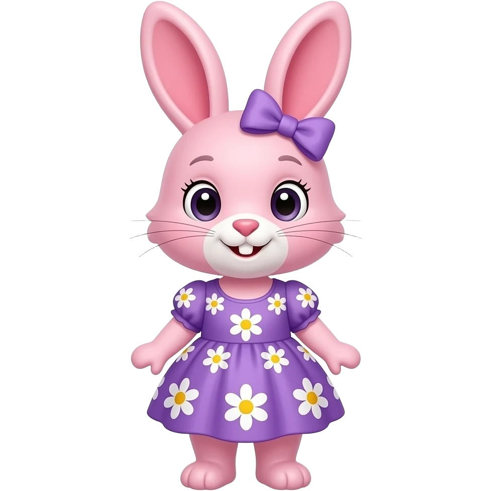 Cute pink, bunny in a purple daisy dress emoji