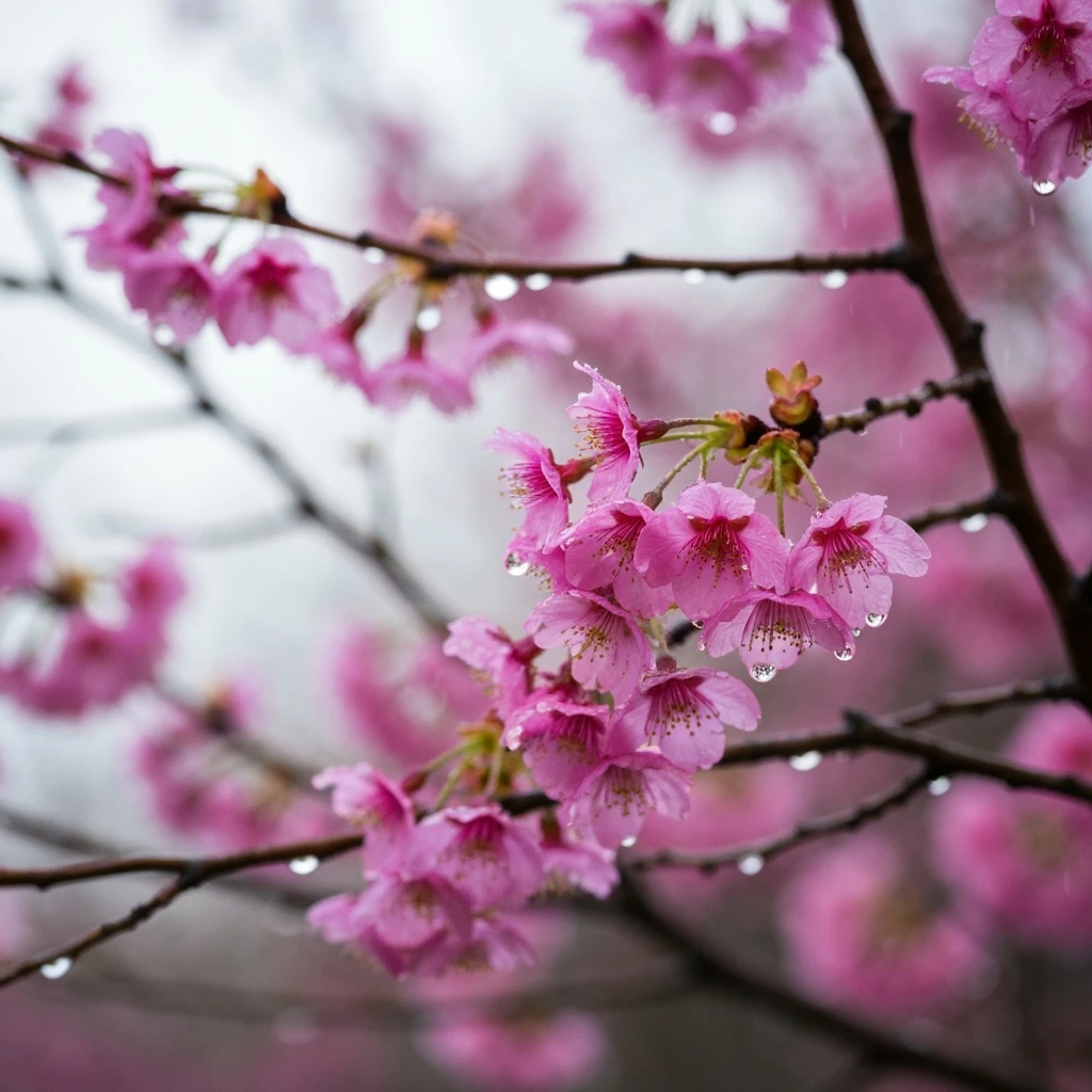 pink cherry blossom with raindrops emoji