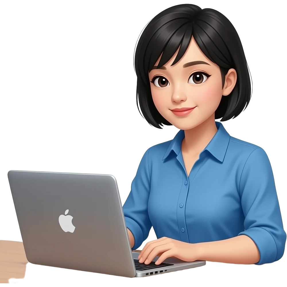 pretty asian woman using computer emoji