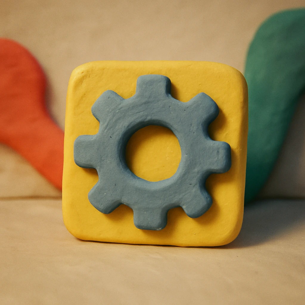 gear settings icon, claymation style, textured and playful emoji