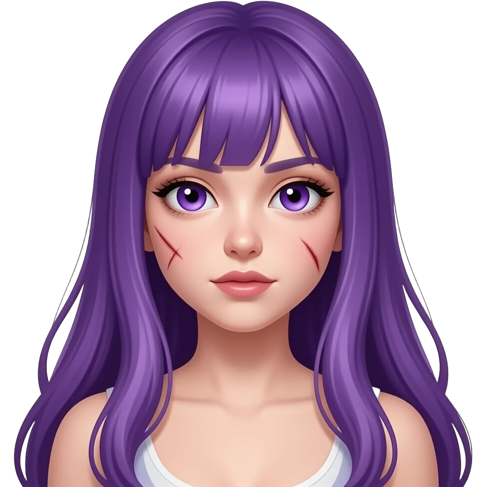 sexy girl with long purple hair and purple eyes is hurt emoji