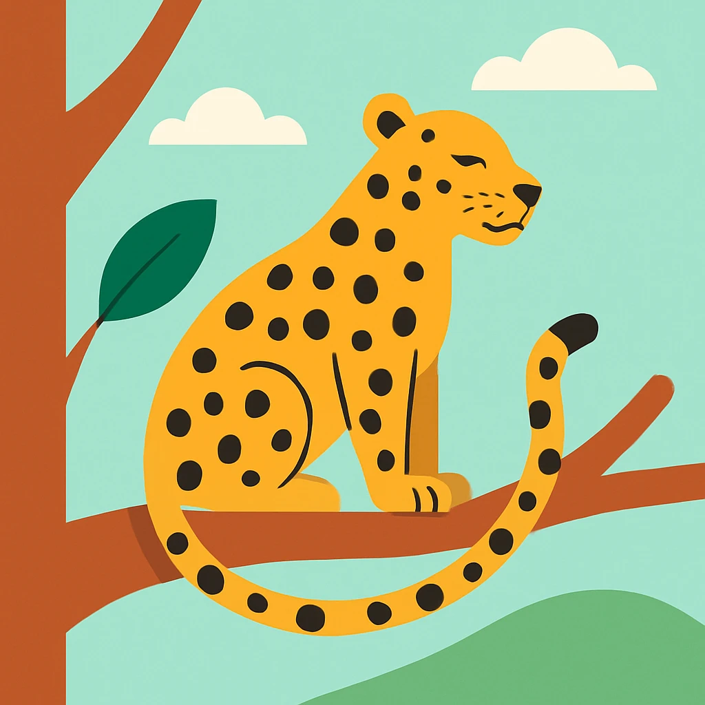Flat design style leopard in the tree emoji