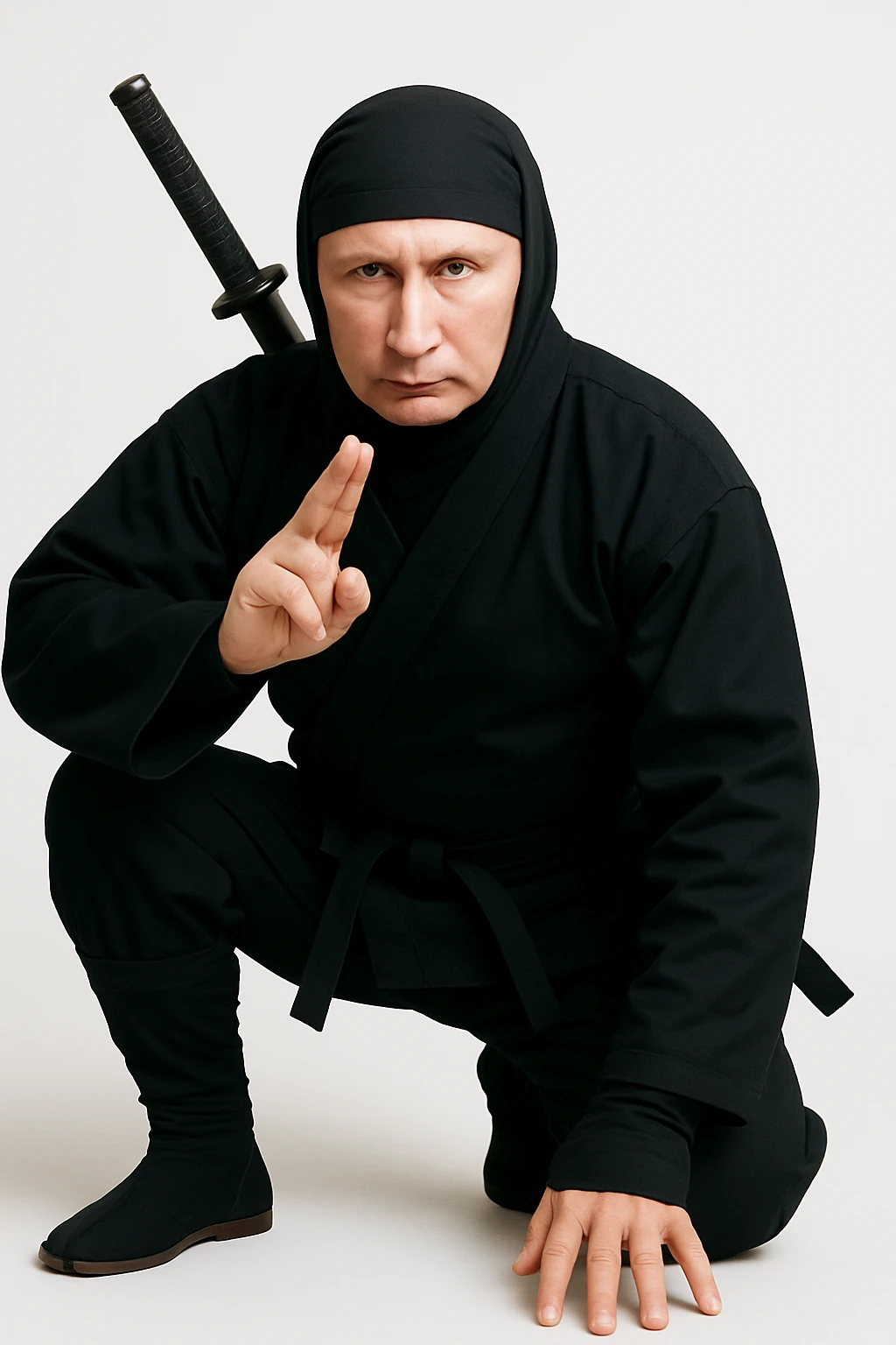 Realistic Putin as a ninja, white background, full body emoji