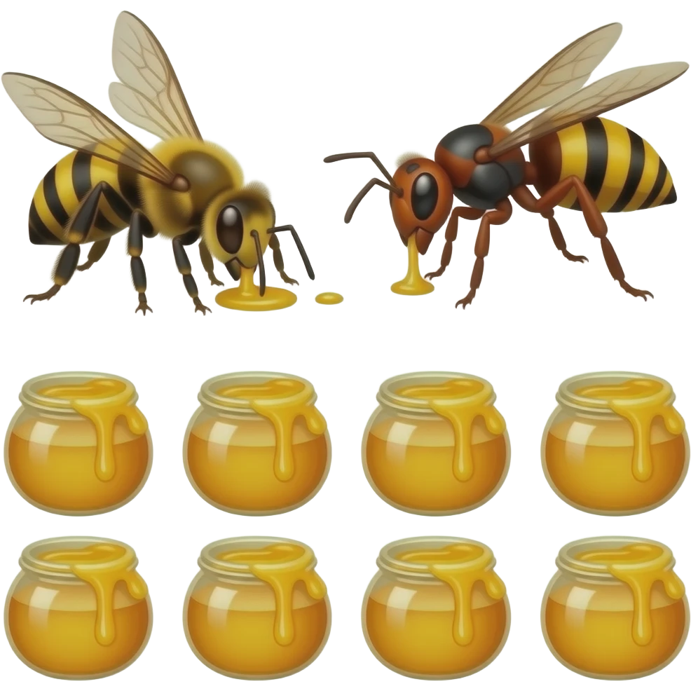 Male bee and male wasp and male Ant eating 12 honey emoji