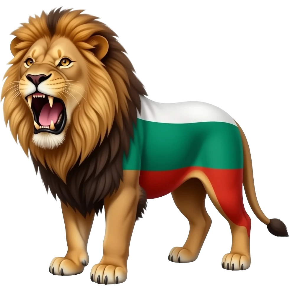 Leon realista rugiendo con la bandera bulgara, más realista aun emoji