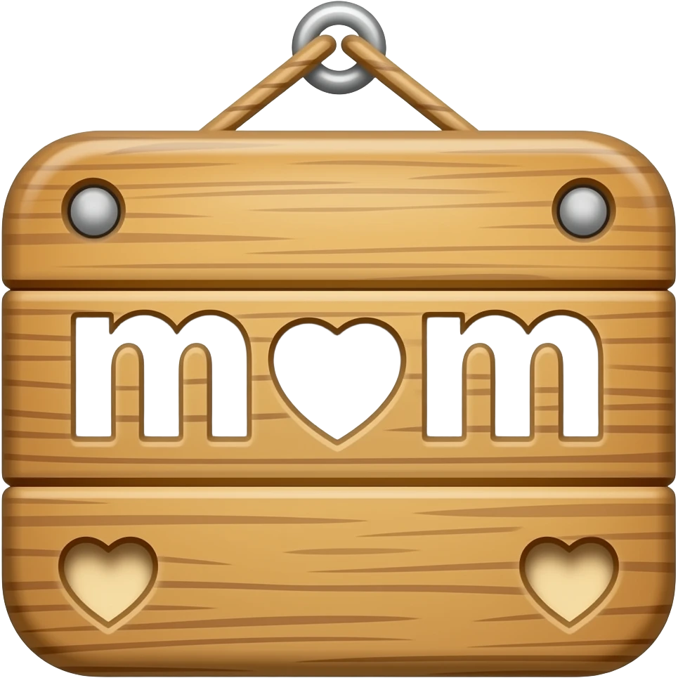 A sign that says mom with hearts on it and made out of wood emoji