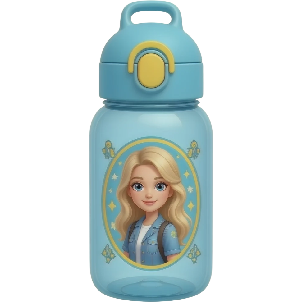 soft blue yellow aesthetic cute school Water bottle for teenage girl, transparent background inspired by barbie colour pallete emoji