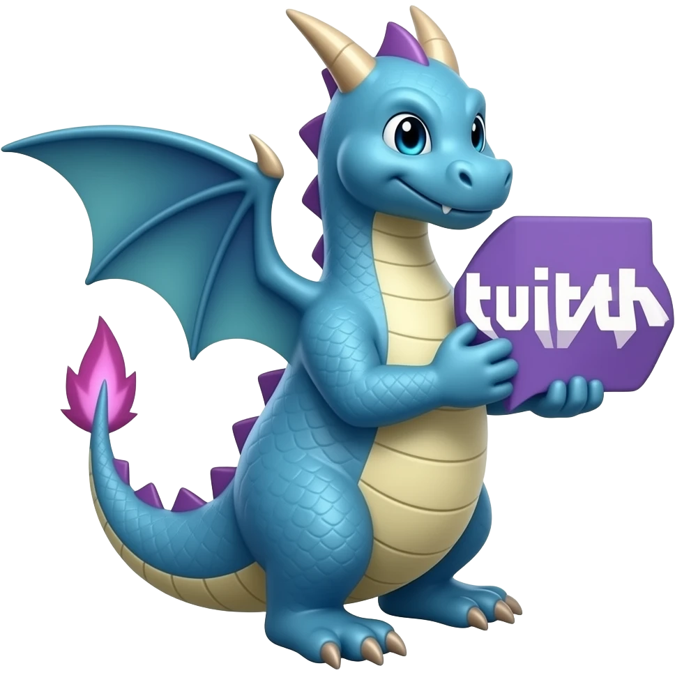 Blue dragon holding twitch looking right emoji