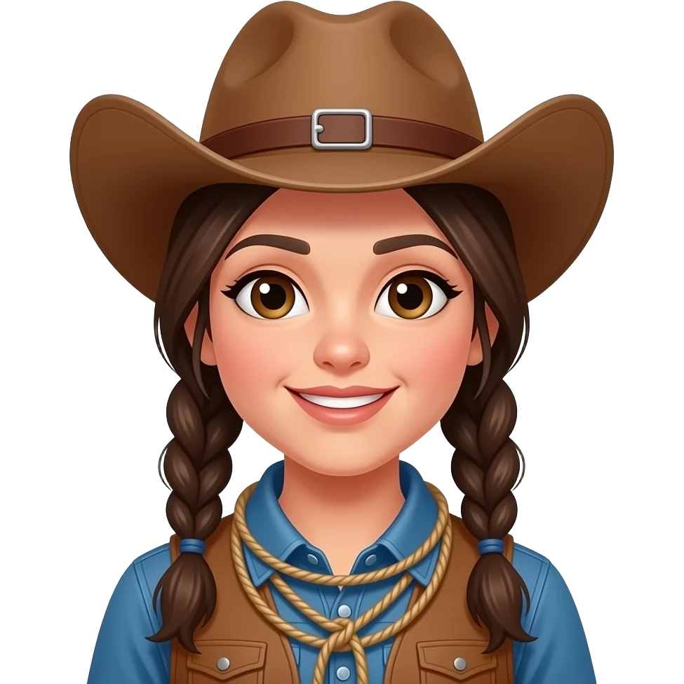 Brunette cowgirl with 2 braid and lasso emoji