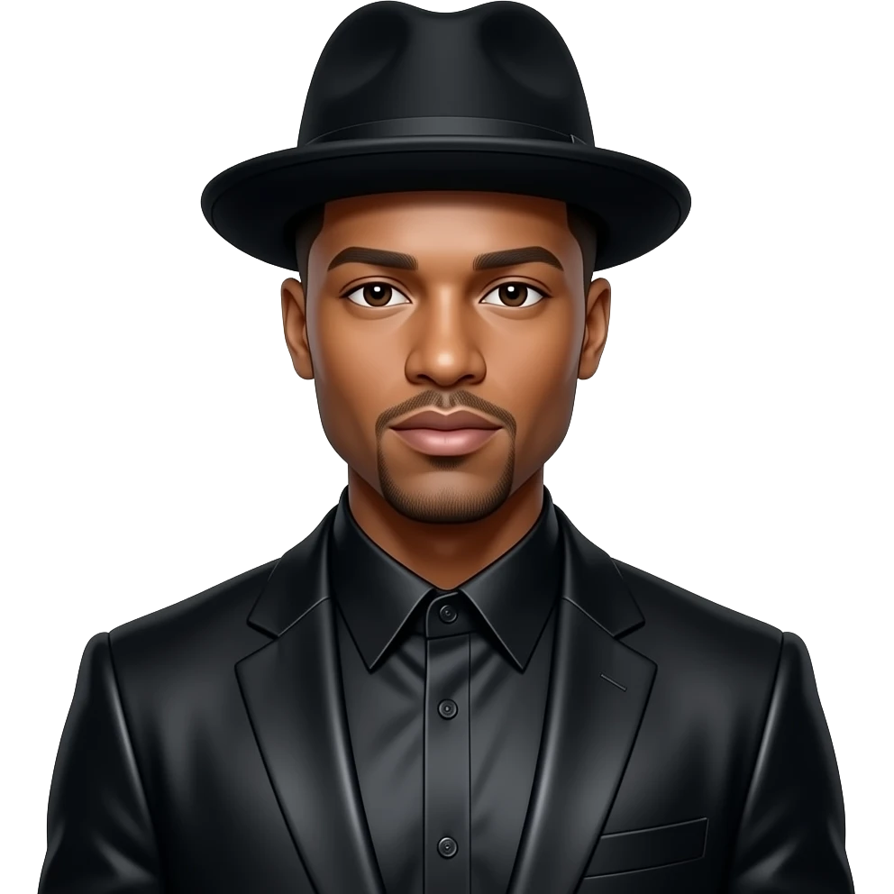 Ne-Yo, Singer with black hat, black metallic shirt, black metallic suit jacket emoji