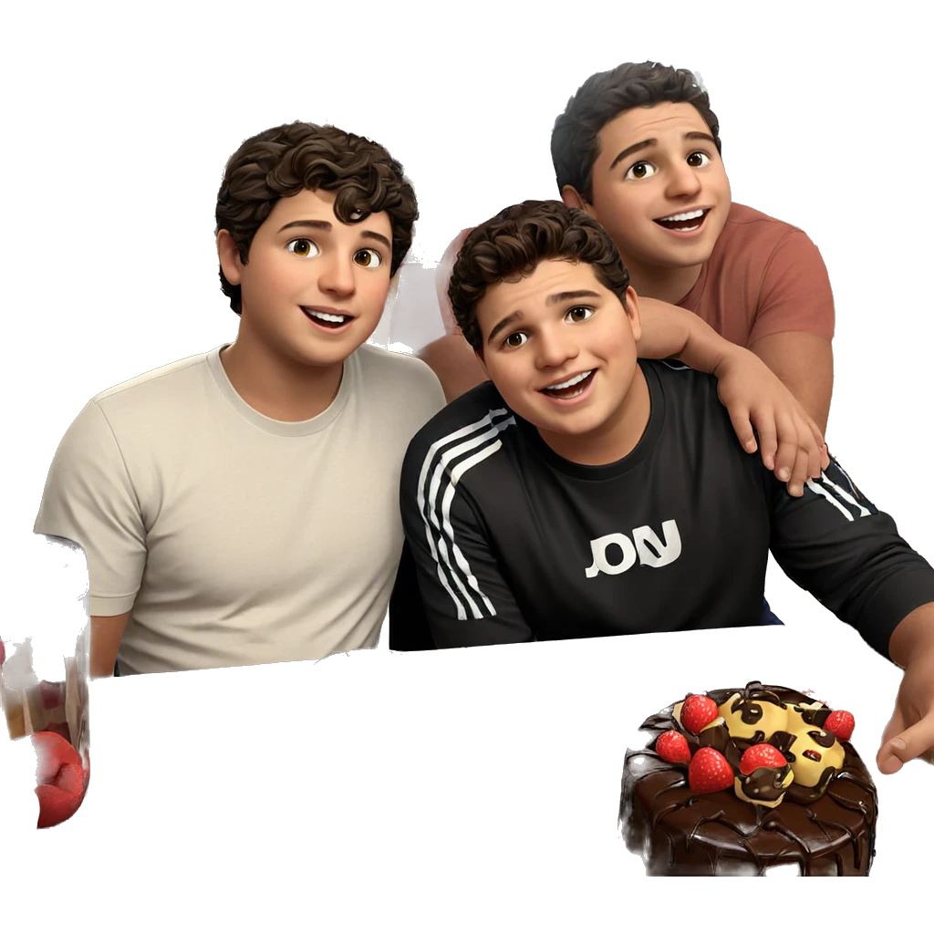 boys enjoying cake indoors emoji