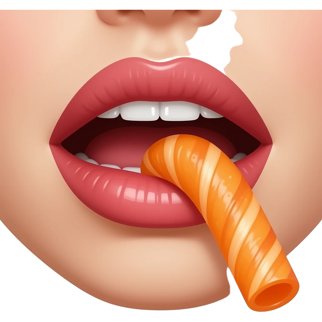 Lips sucking a fruit rollup emoji