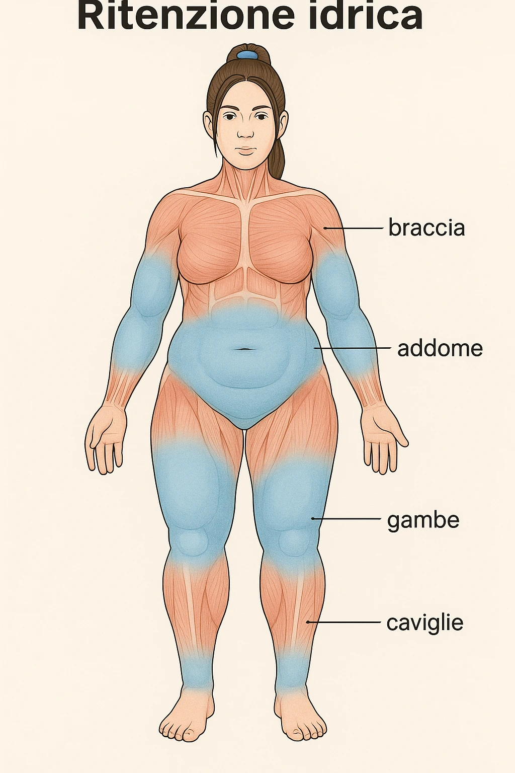 Donna anatomicamente con ritenzione idrica in italiano emoji