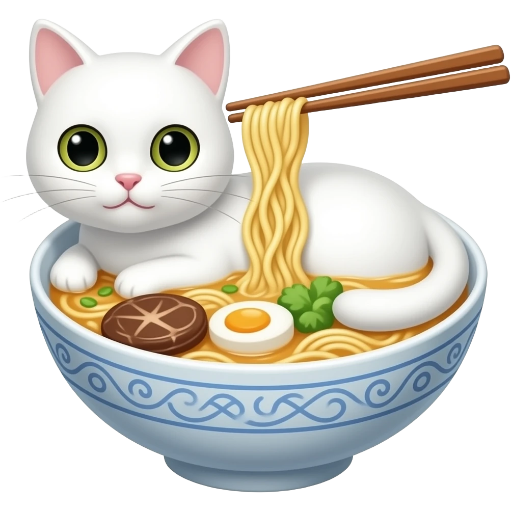 white cat in ramen emoji