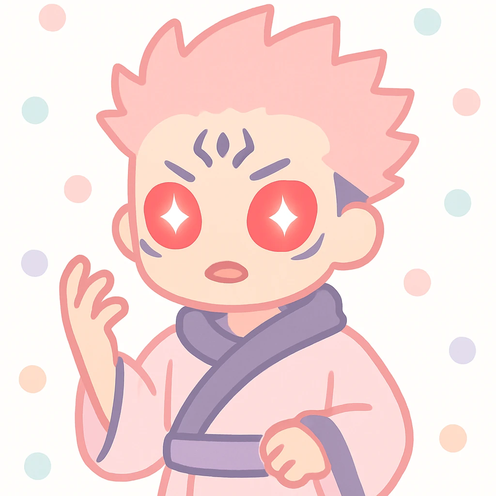 Sukuna in dramatic pose, glowing red eyes, traditional Japanese robe, anime style emoji