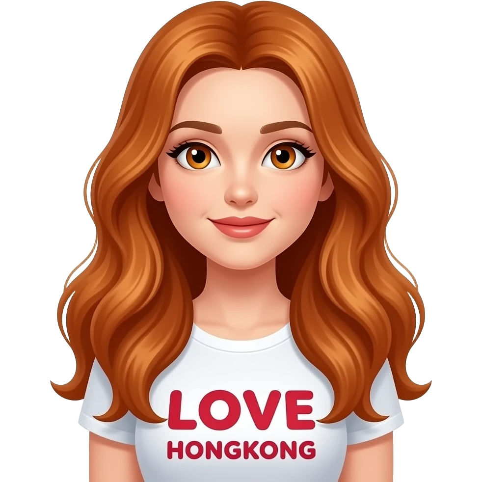 sexy girl with long ginger hair and ginger eyes a top with LOVE HONGKONG written on it emoji